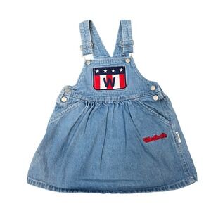 Weebok by Reebok Girls Denim Overall Jumper Dress Blue Patriotic Patch 4T Pocket